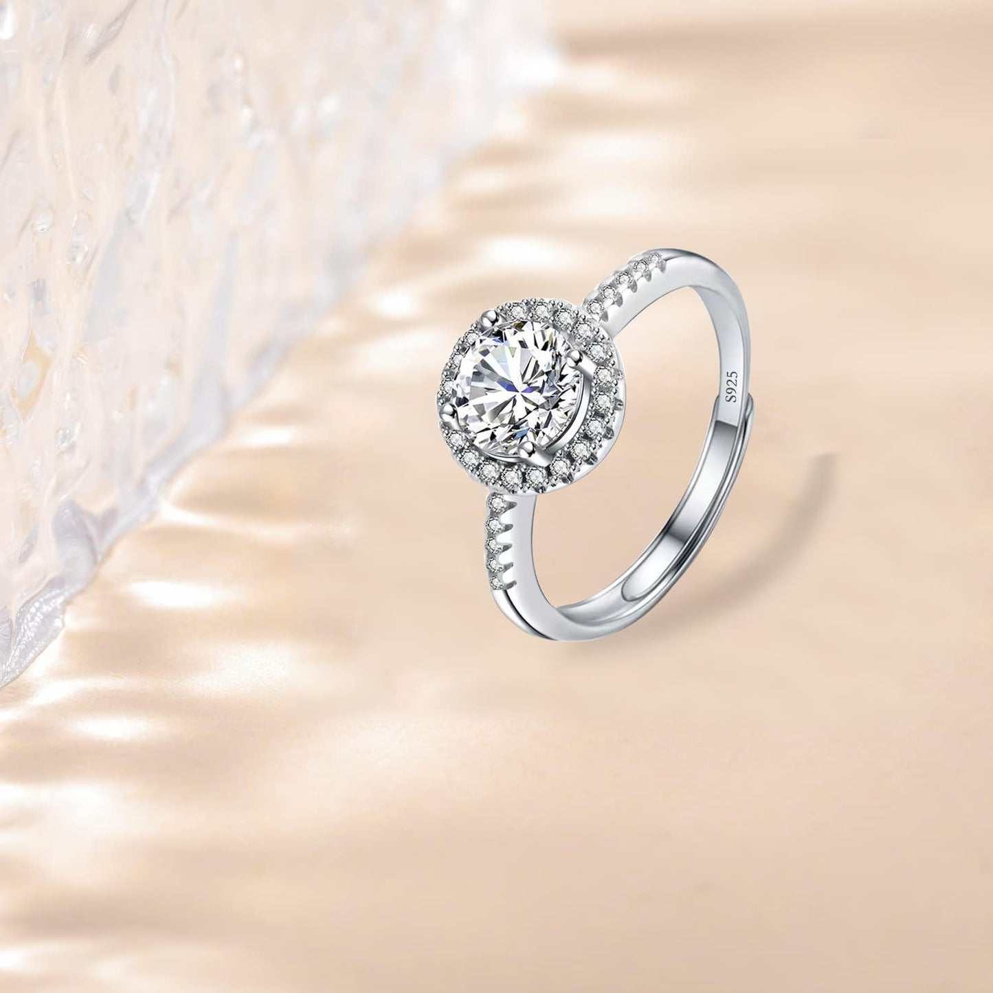 Moissanite Adjustable Engagement Ring, Promise Eternity Ring for Women,Wedding Rings,Jewelry Gift,Friendship Promise Fashion Jewelry Valentine Gifts for Women