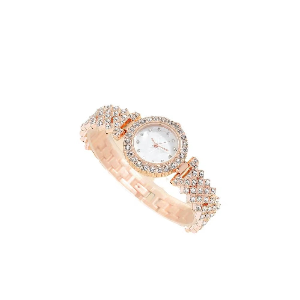 Women's Rose Gold Rhinestone Watch & Jewellery Gift Box