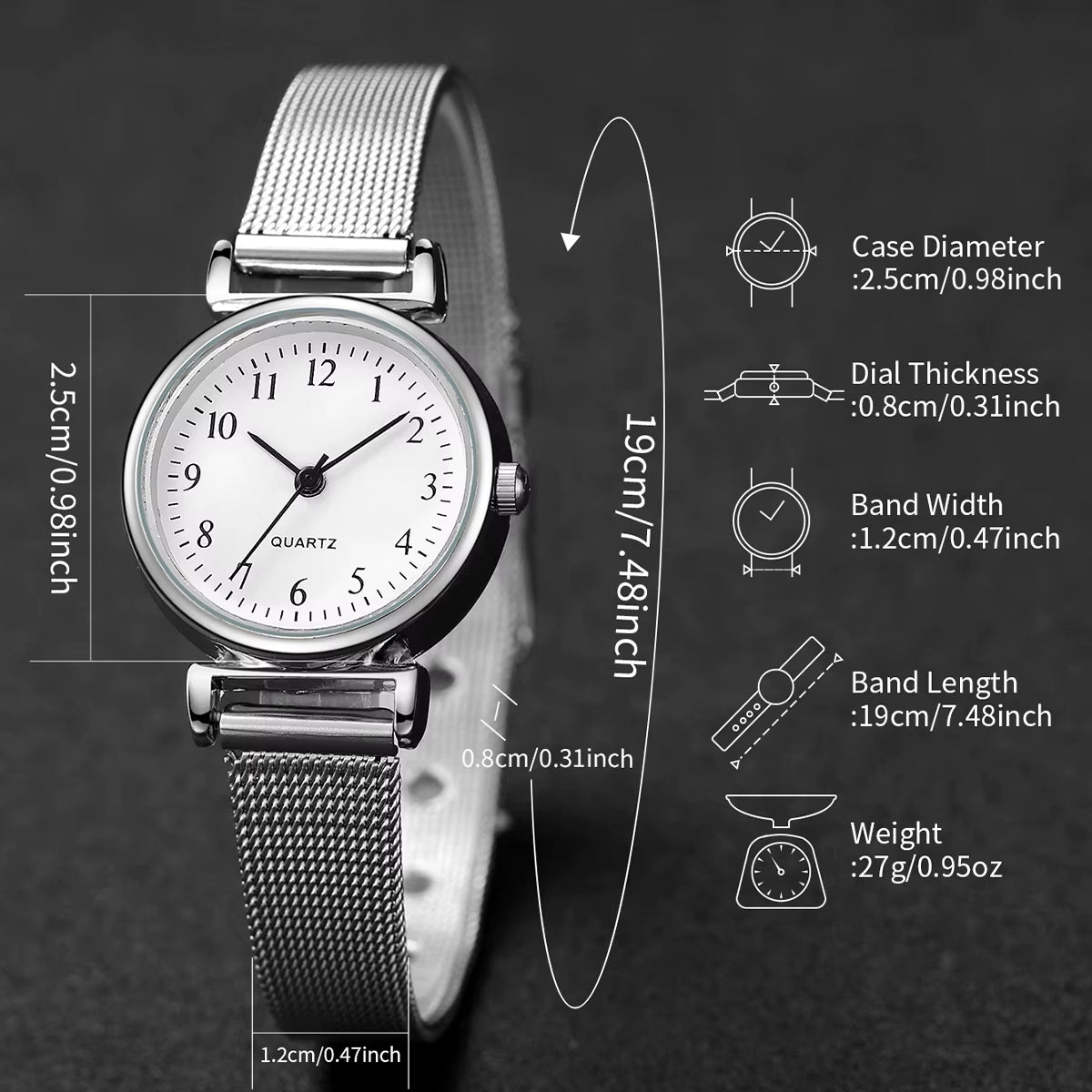 2PCS Fashion Arabic Dial Women Quartz Watch Steel Mesh Band Watches Opening Cuff Bracelet Bangle Set(Without Box)