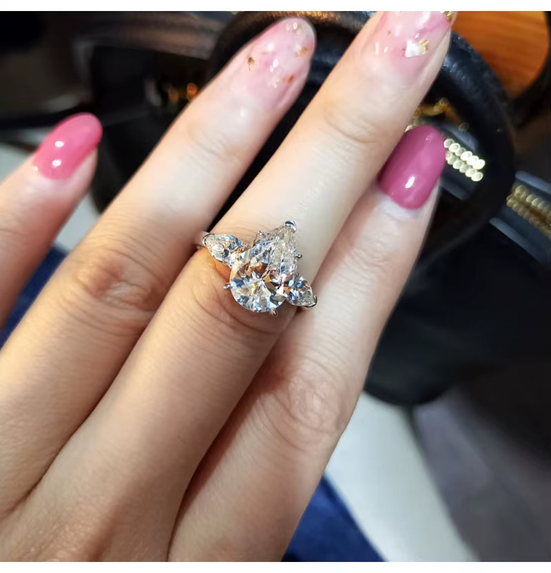 Luxury Crystal Water Drop CZ Rings Women Proposal Engagement Ring Exquisite Wedding Anniversary Gift Party Trendy Jewelry