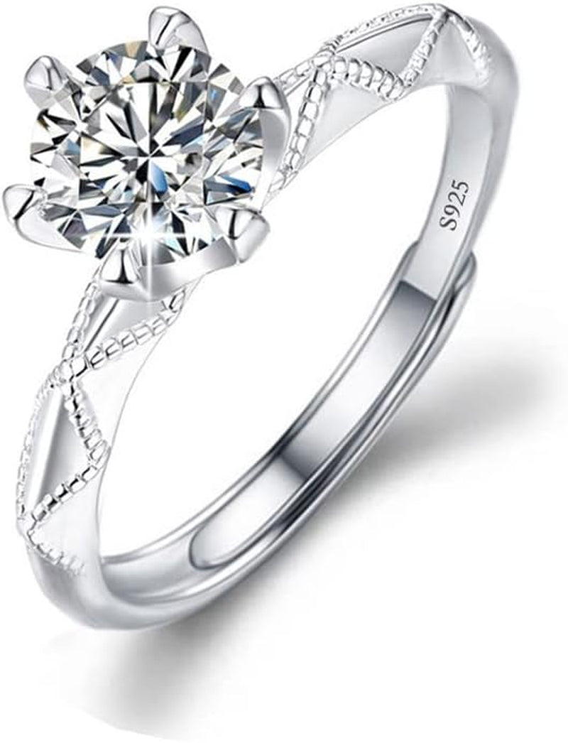 925Silver Moissanite Adjustable Engagement Ring, Promise Eternity Ring for Women,Wedding Rings,Jewelry Gift,Friendship Promise Fashion Jewelry Valentine Gifts for Women