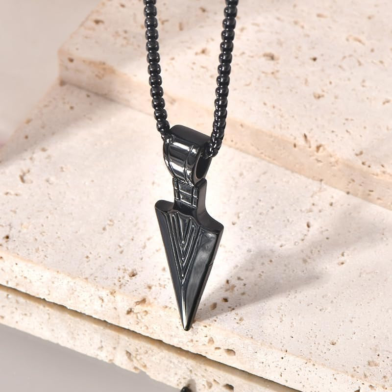 Arrowhead Pendant Chain Necklace for Mens Set Black & Silver Tone & Gold Tone Necklace Stainless Steel Spear Point Jewelry for Jewelry Gifts