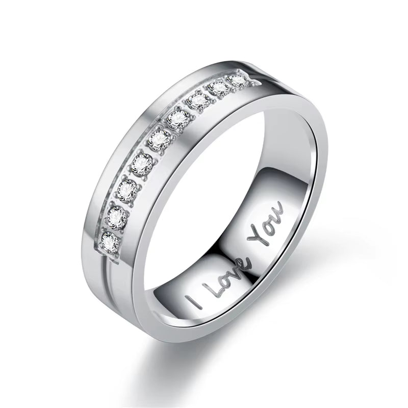 Fashion Stainless Steel Couple Engagement Rings for Women Men Crystal I LOVE YOU Ring 2021 Wedding Jewelry Gift