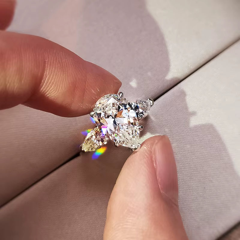 Luxury Crystal Water Drop CZ Rings Women Proposal Engagement Ring Exquisite Wedding Anniversary Gift Party Trendy Jewelry