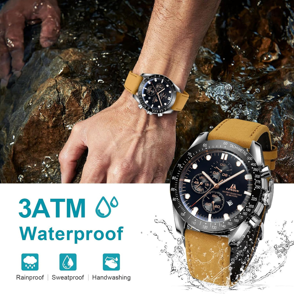 Mens Watches Leather Watch Analog Quartz Watch for Men Luminous Luxury Fashion Business Casual 30M Waterproof Men'S Wrist Watches with Date