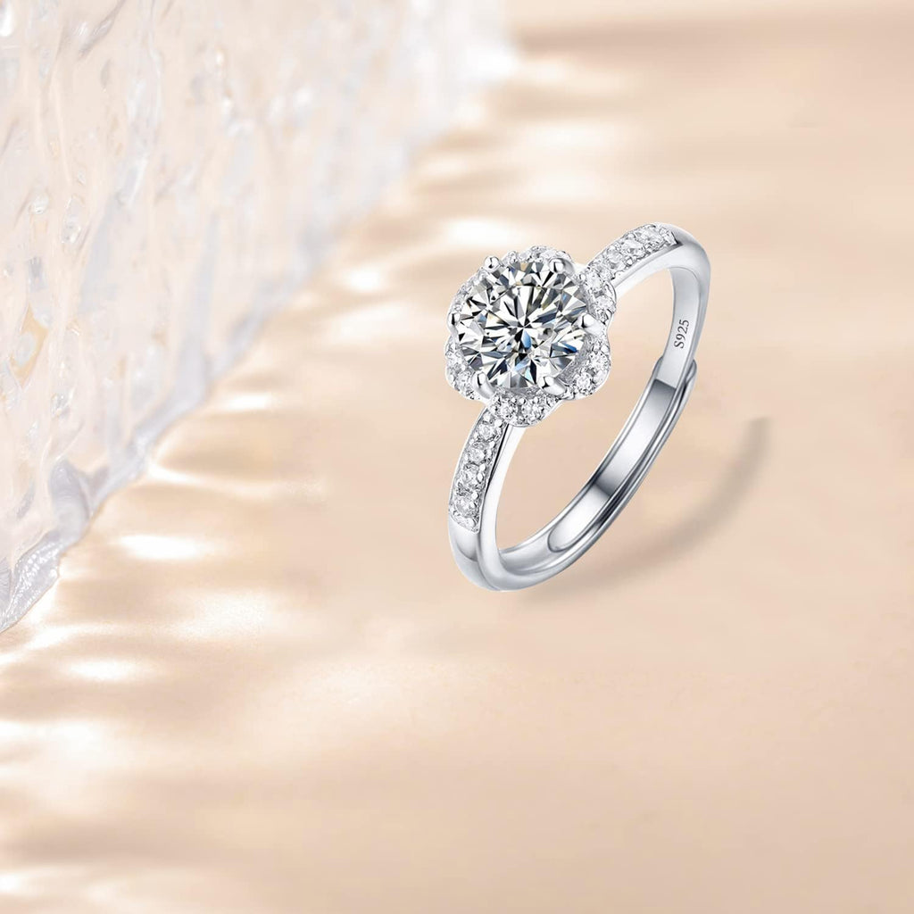 925Silver Moissanite Adjustable Engagement Ring, Promise Eternity Ring for Women,Wedding Rings,Jewelry Gift,Friendship Promise Fashion Jewelry Valentine Gifts for Women