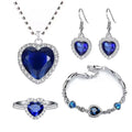 Women'S Bracelet Earring Necklace 3 Piece Set of Peach Heart Blue Crystal Zircon Jewelry Set Women'S Wedding Engagement Jewelry
