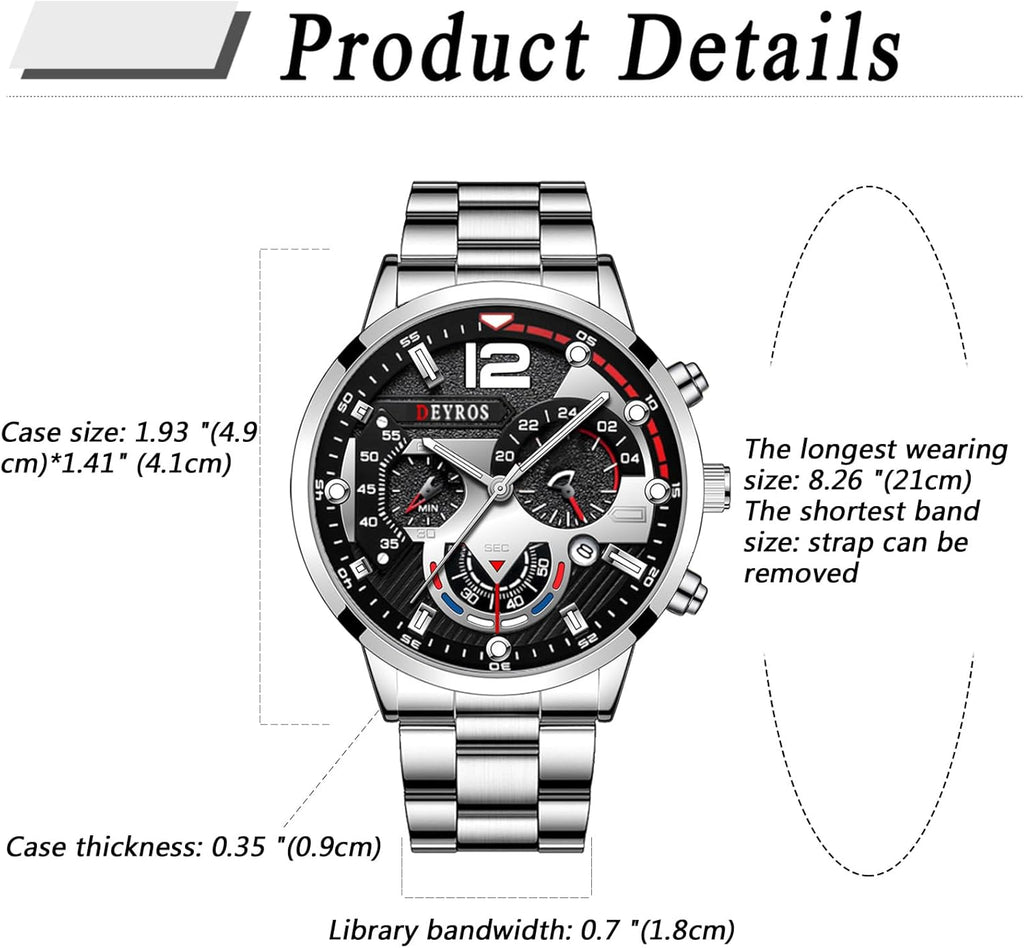 Men'S Wrist Watch: Big round Dial 3 Time Zone Decor Analog Quartz Wrist Watches for Men Waterproof Luminous Wristwatches Business Work Sport Casual Dress Watch