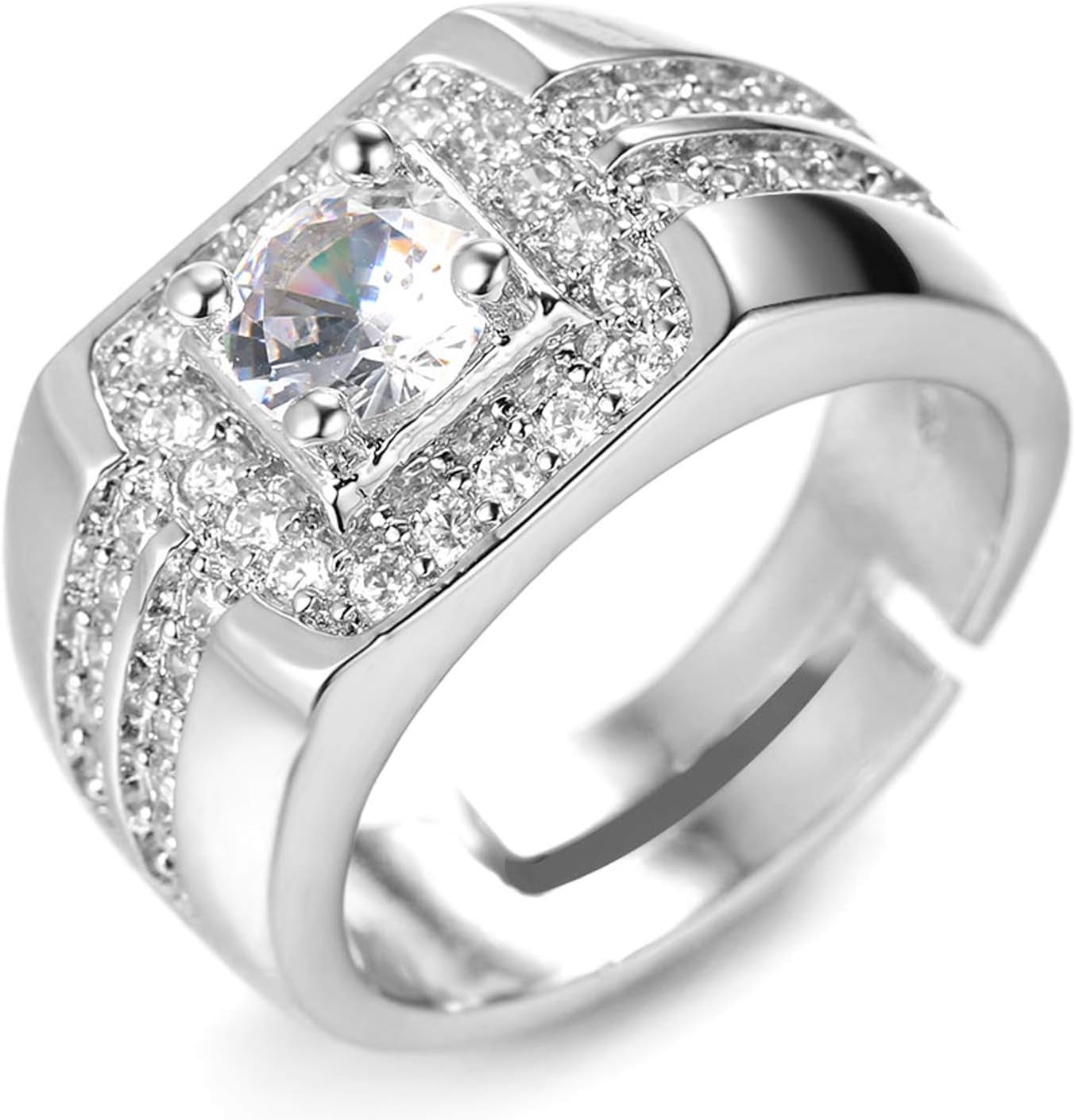 Gold Diamond Ring Iced Out, Men'S 18K Real Gold Plated/Platinum White Gold Finish Ring Size Adjustable with Free Giftbox