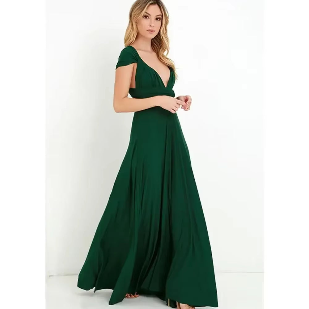 Fashion Multi-Worn V-Neck Vestidos De Fiesta Women Long Dress Sexy Strapped Lady Summer Maxi Dress