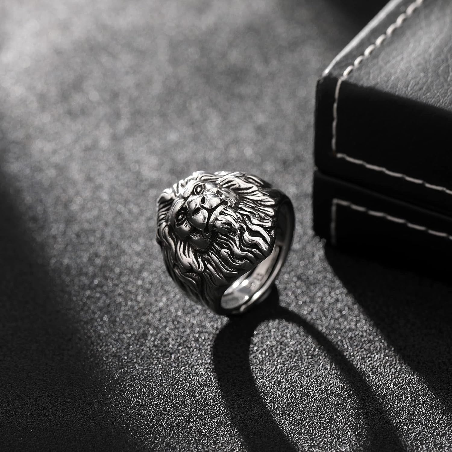 Lion Ring for Men Titanium Stainless Steel Open Adjustable Ring