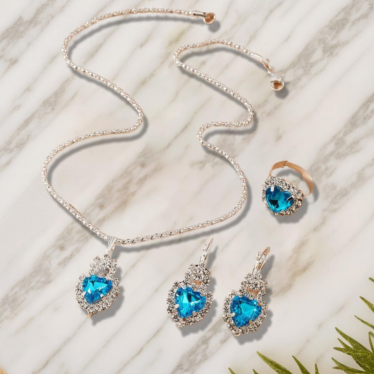 Jewelry Set for Women Love Heart Alloy Artificial Crystal Earrings Pendant Necklace Ring Wedding Party Prom Anniversary Birthday Engagement for Bridal Bridesmaid Girlfriend