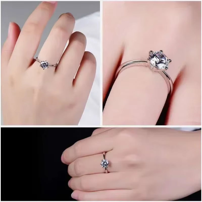 With Credentials Never Fade 18K White Gold Color Ring round Zircon Diamant Wedding Band Accessories Women Classic Jewelry