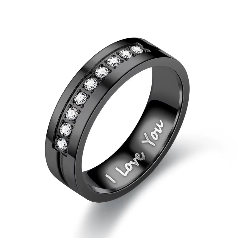 Fashion Stainless Steel Couple Engagement Rings for Women Men Crystal I LOVE YOU Ring 2021 Wedding Jewelry Gift