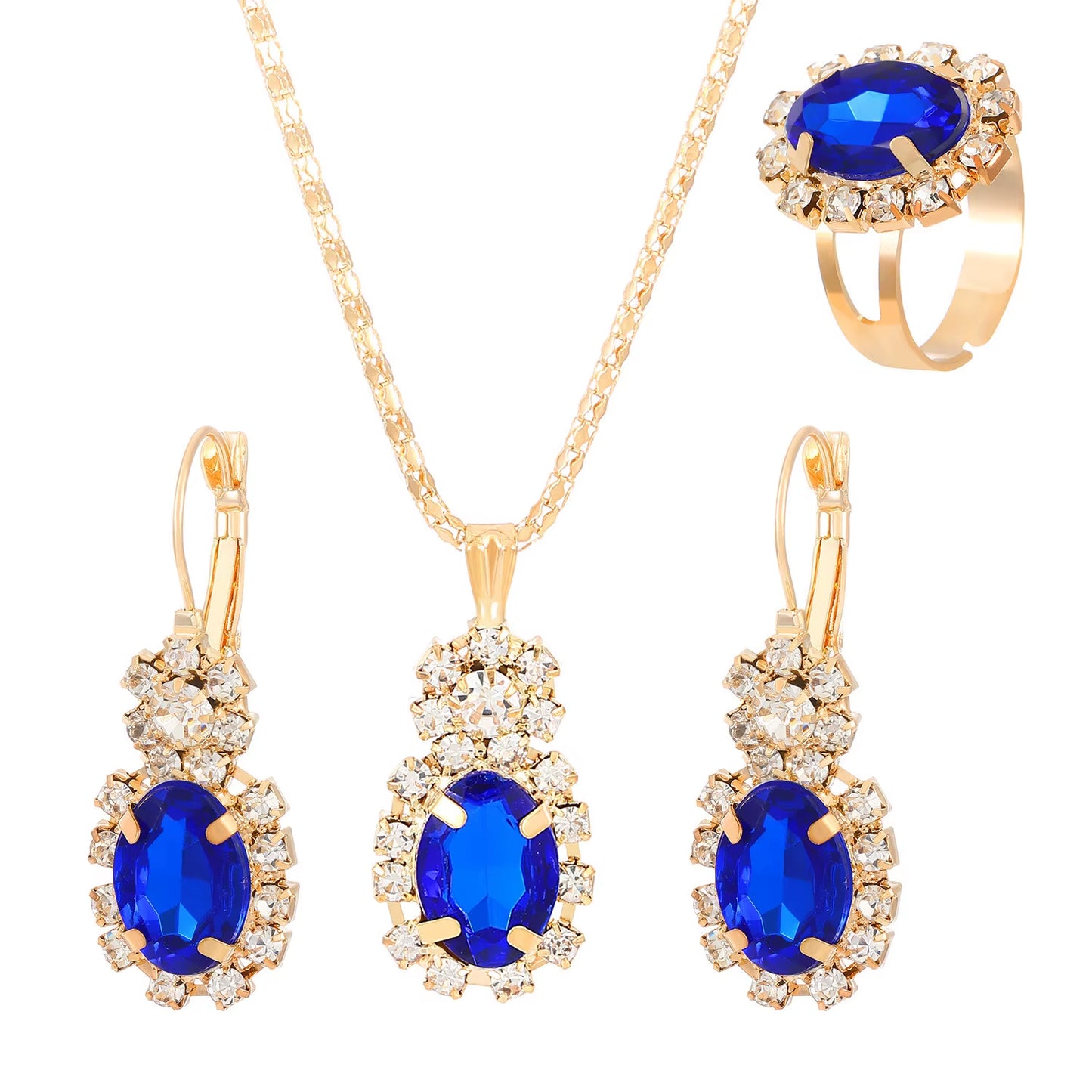 3Pcs Silver Oval Cut Cubic Zirconia Necklace Earrings Rings Set Trendy Banquet Daily Date Jewelry Set Gift for Women Girls Her