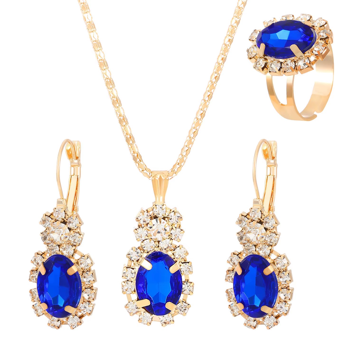 3Pcs Silver Oval Cut Cubic Zirconia Necklace Earrings Rings Set Trendy Banquet Daily Date Jewelry Set Gift for Women Girls Her