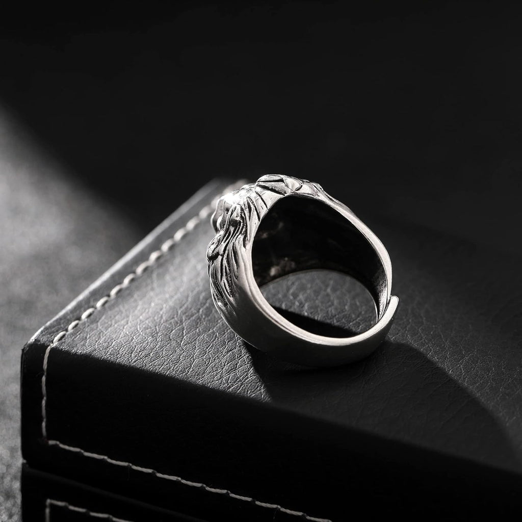 Lion Ring for Men Titanium Stainless Steel Open Adjustable Ring