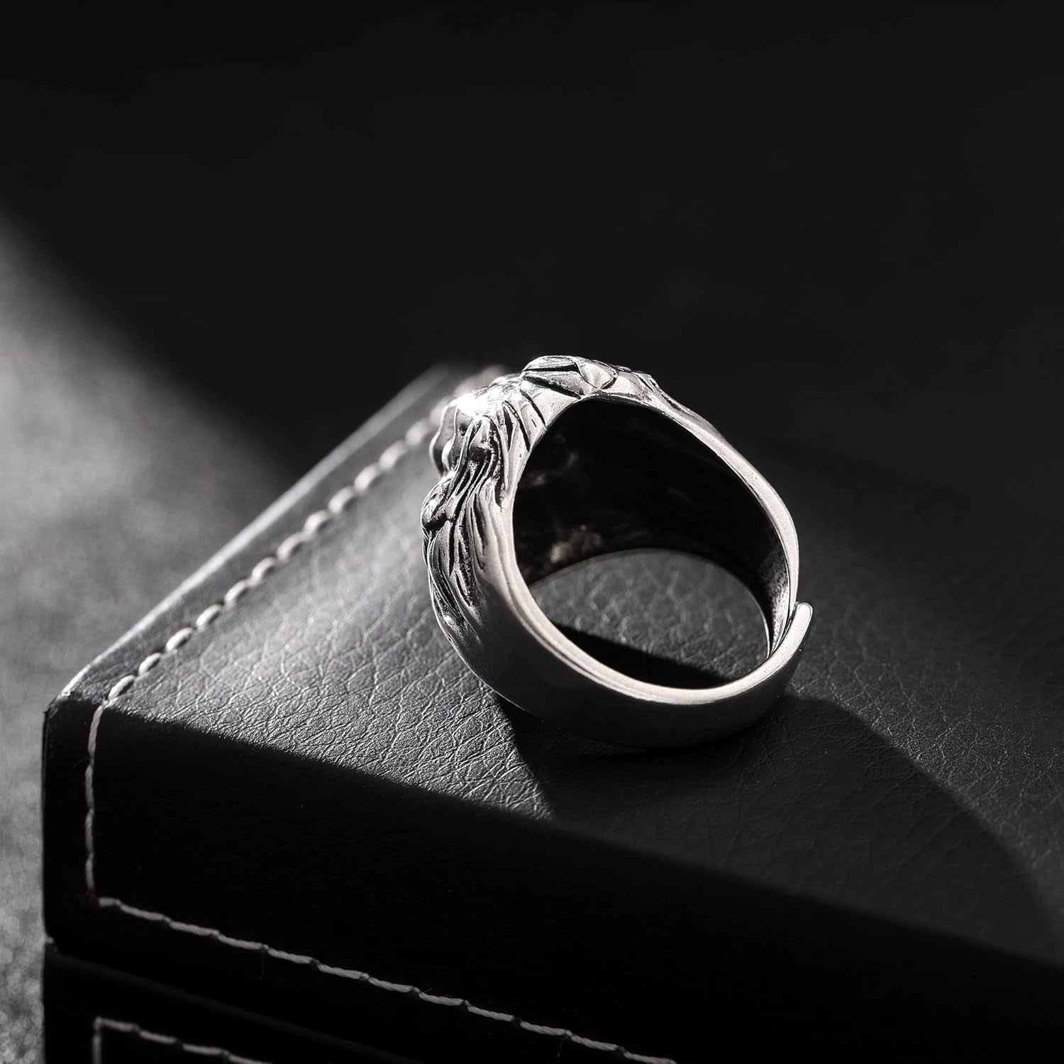 Lion Ring for Men Titanium Stainless Steel Open Adjustable Ring