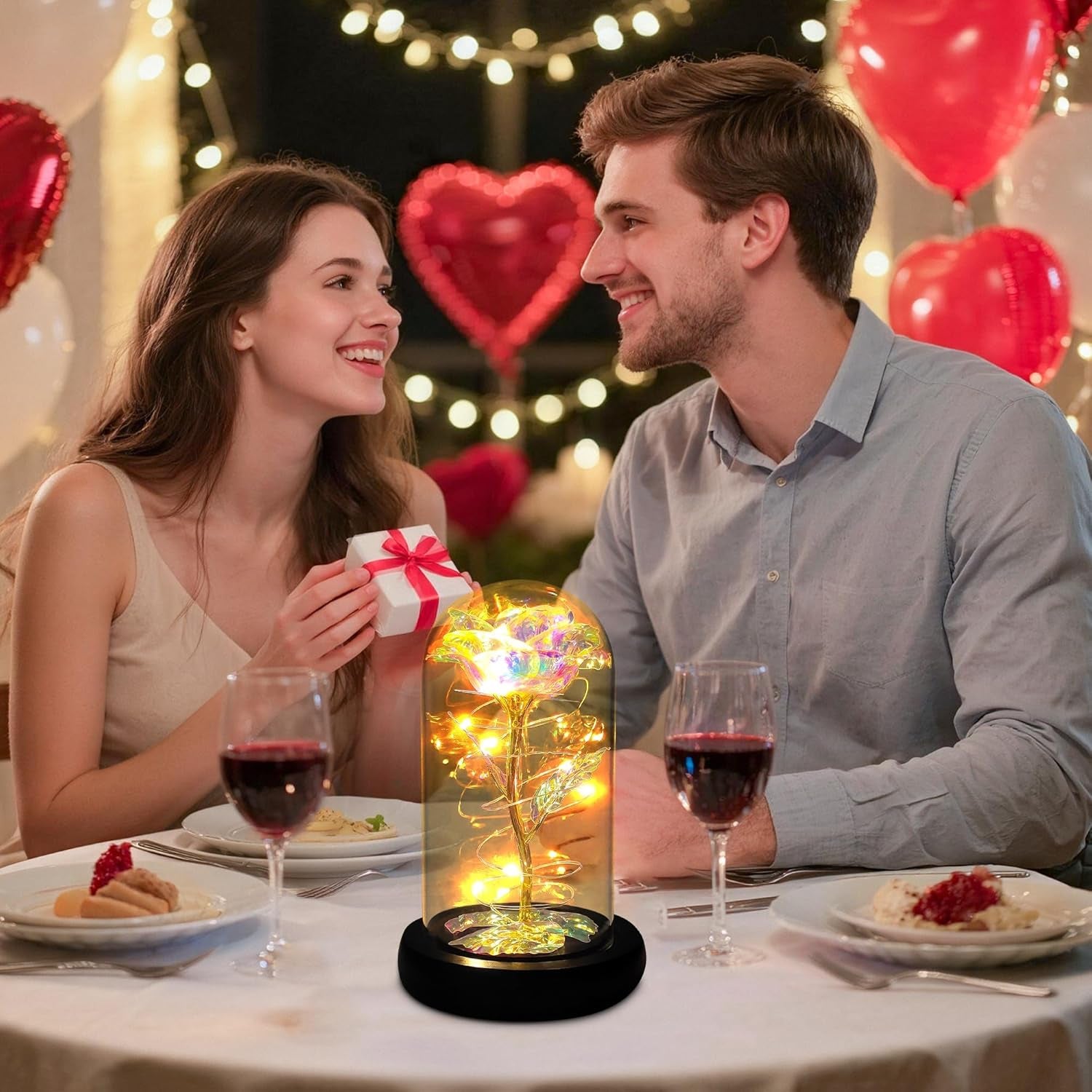 Valentines Gifts for Her,Birthday Gifts for Women,Valentines Day Flowers Gifts for Mom,Women,Her,Wife,Grandma,Light up Rose in Glass Dome,Colorful Rainbow Mothers Day Flowers for Delivery