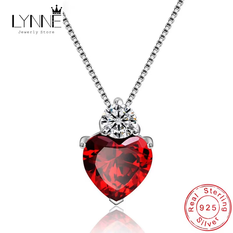 Women Jewelry 925 Sterling Silver Shine Red AAA Zircon Heart Pendant Necklaces Fine Gift Wedding Love Rhinestone CZ Charm Choker