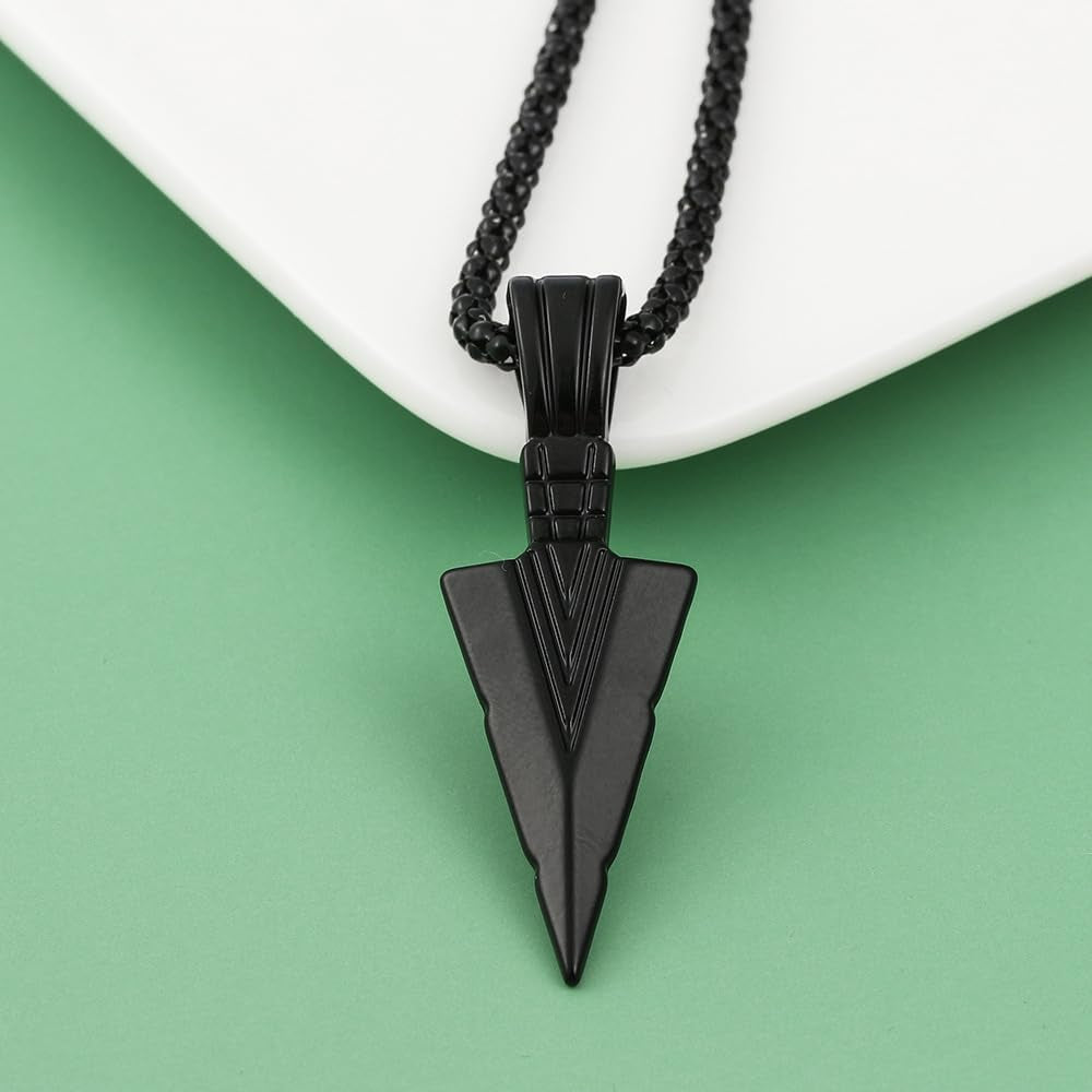 Arrowhead Pendant Chain Necklace for Mens Set Black & Silver Tone & Gold Tone Necklace Stainless Steel Spear Point Jewelry for Jewelry Gifts