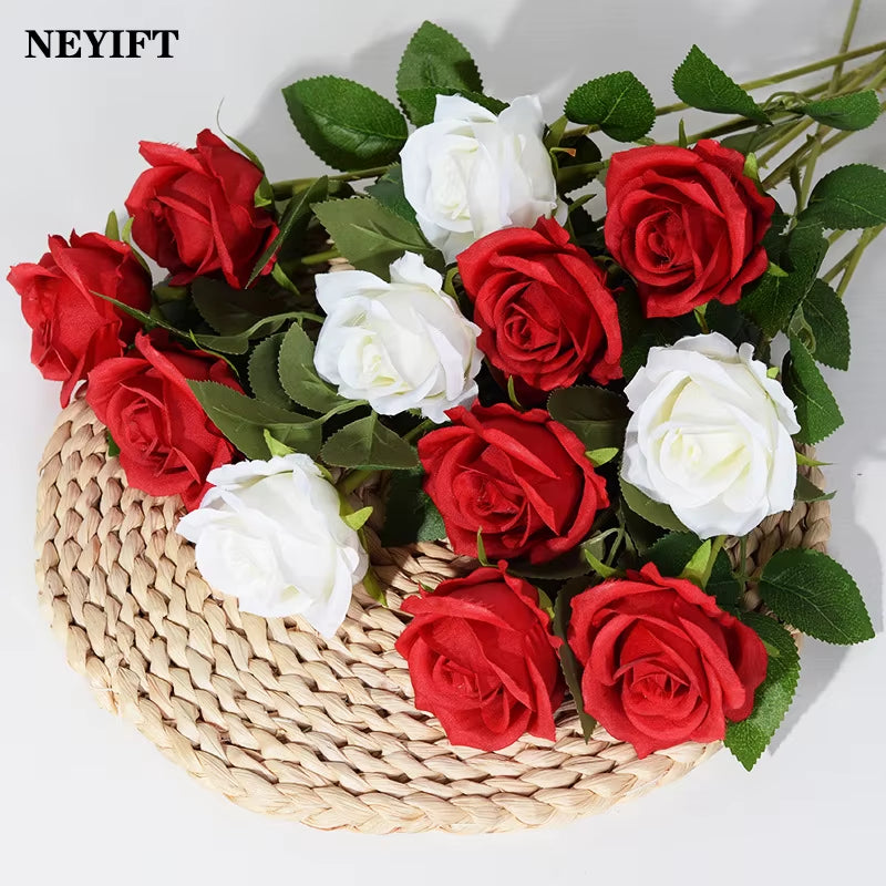 3/5/10/20Pcs Roses Artificial Flowers Rose Flower Branch Artificial Red Roses Realistic Fake Rose for Wedding Home Decor