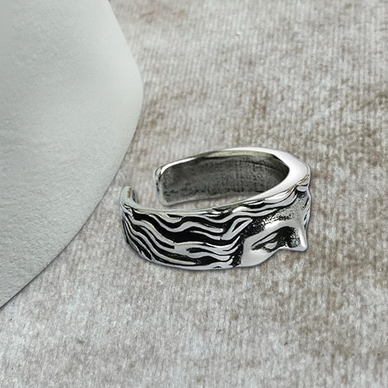 Vintage Rings Men'S Vintage Stainless Steel Unique Half Face Ring Adjustable Opening Ring for Women Men Fashion Unique Jewelry Birthday Gift