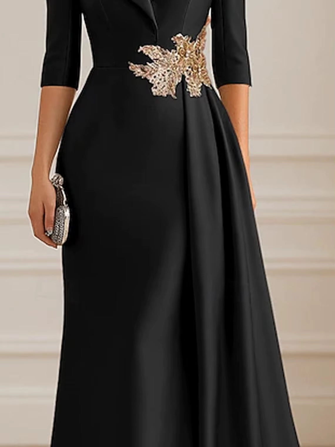 Elegant A-Line Stretch Fabric Prom Dress Shirt Collar Floor Length 3/4 Sleeve Pleated Formal Evening Gown 2025 Free Customized