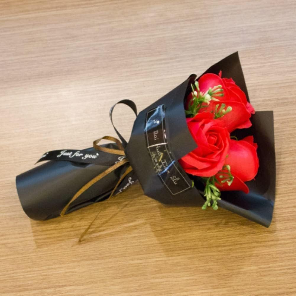 3 Heads Red Artificial Rose Bouquet Soap Flower Petals Valentine Day Gifts for Women, Best Friend & Girlfriend, Birthday, Christmas Valentine'S Day from Daughter Husband, Artificial Flowers Home Décor