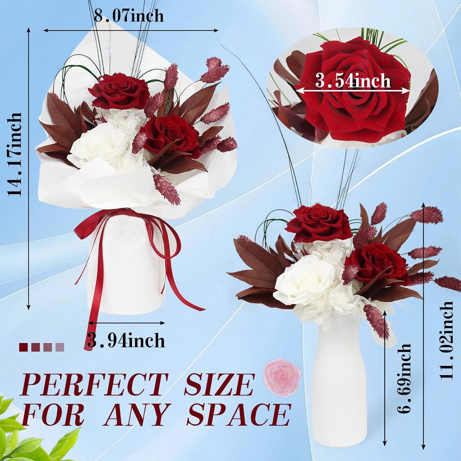 Preserved Flowers Bouquet, Long Lasting Real Roses, Valentine, Mother Day, Anniversary, Birthday Gifts for Women, Flowers for Delivery Prime, Low Maintenance, Gift Box and Vase Arrangement