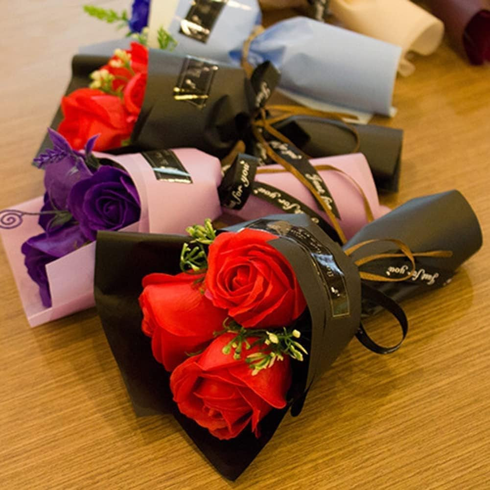3 Heads Red Artificial Rose Bouquet Soap Flower Petals Valentine Day Gifts for Women, Best Friend & Girlfriend, Birthday, Christmas Valentine'S Day from Daughter Husband, Artificial Flowers Home Décor