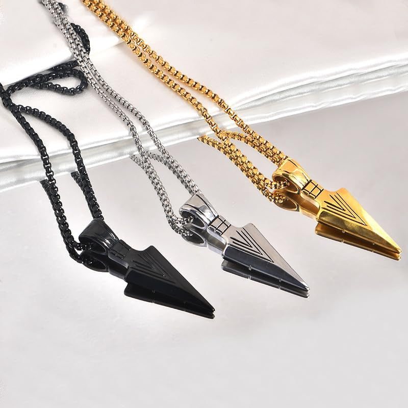Arrowhead Pendant Chain Necklace for Mens Set Black & Silver Tone & Gold Tone Necklace Stainless Steel Spear Point Jewelry for Jewelry Gifts
