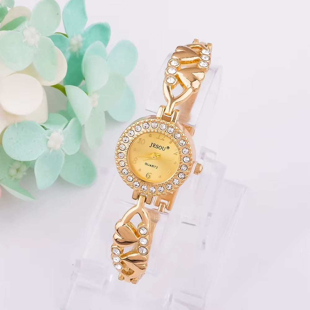 Women's Watch & Jewellery Gift Box – Silver Crystal Watch, Necklace, Ring & Earrings