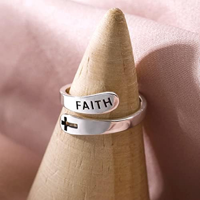 Open Statement Faith Cross Rings Adjustable Minimalist Hope Love Eternity Wedding Band Promise Ring Fashion Jewelry Gifts for Women Men Xmas