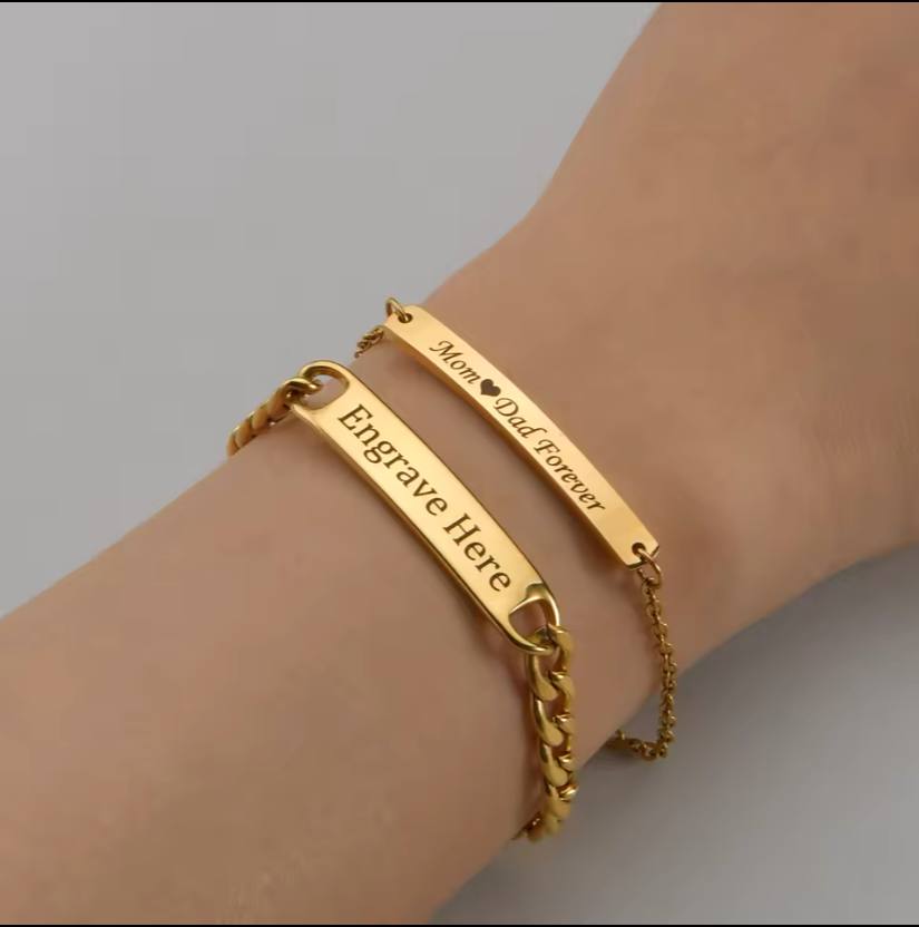Customized Punk Engrave Name Custom Bracelets Gold Color Stainless Steel Thick Hand Chain Customized Couple Men Women Jewelry Gift image 0
