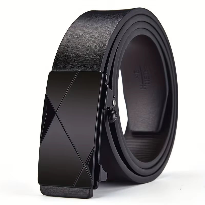 Men Leather Belt Black Metal Toothless Automatic Buckle Business Casual PU Leather Men'S Fashion High Quality Belt