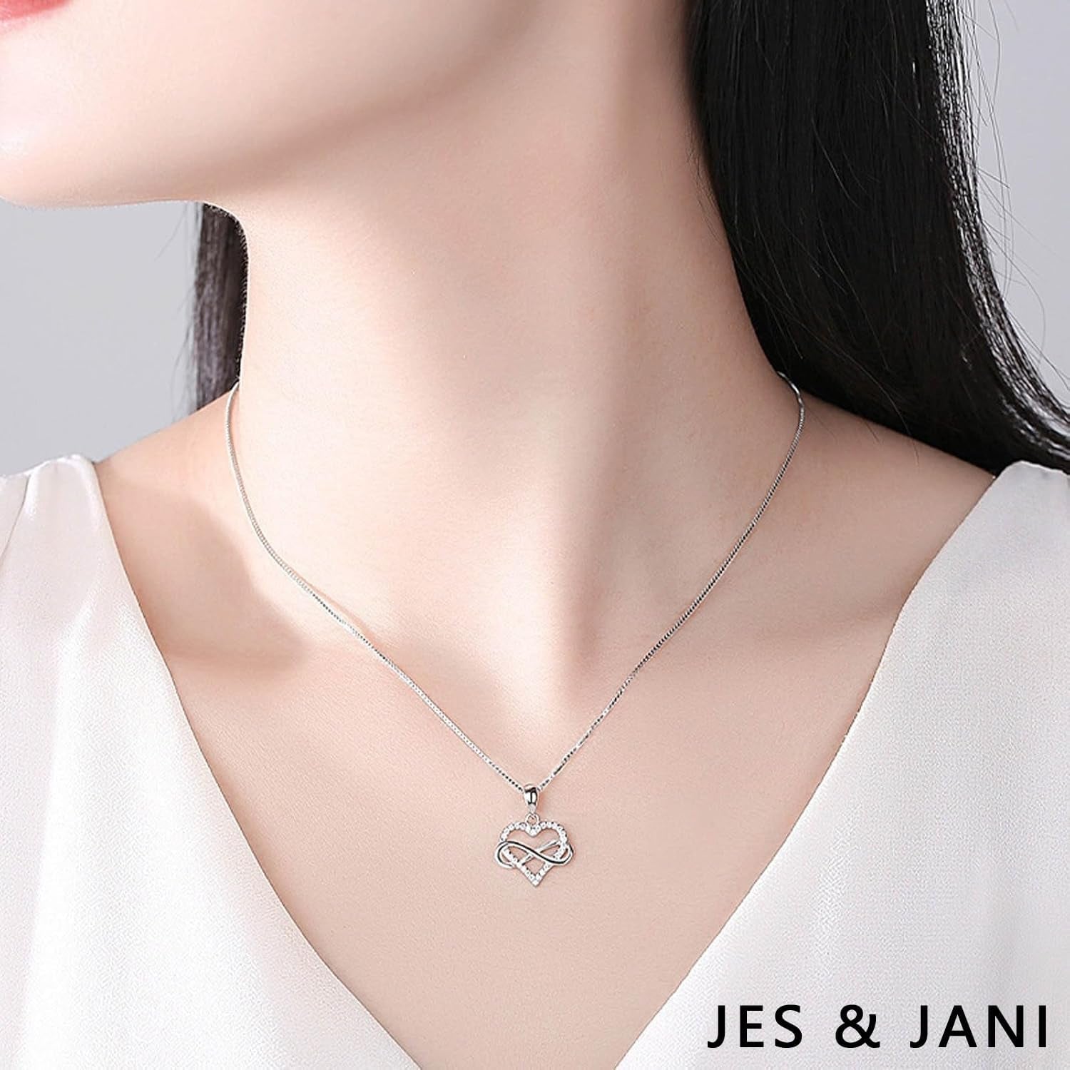 Infinity Heart Necklace for Women, Love Heart Pendant with Cubic Zirconia and Infinity Necklace, 925 Sterling Silver Heart Necklace for Girlfriend