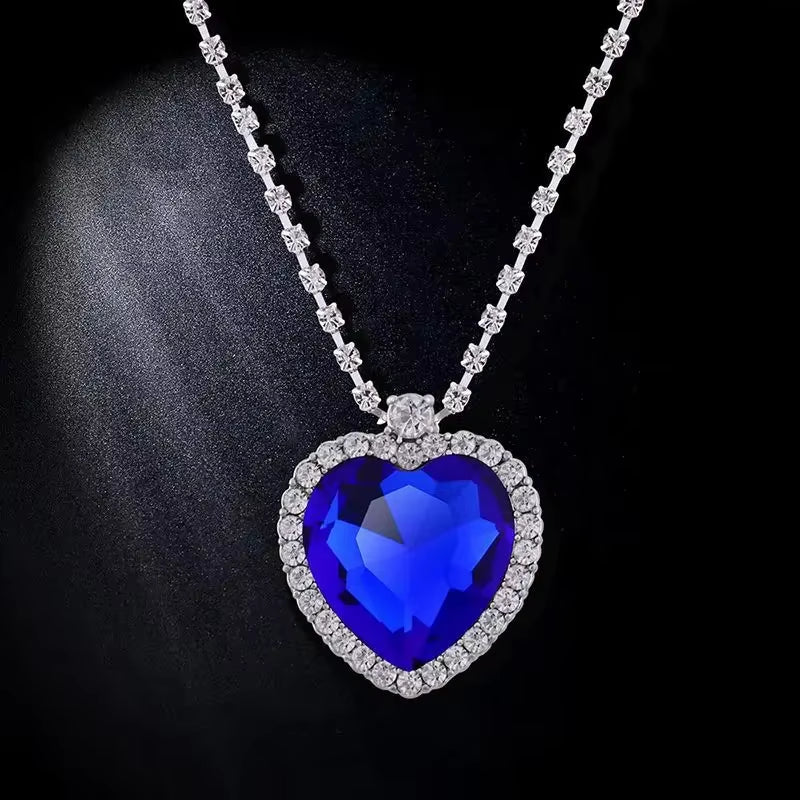 Women'S Bracelet Earring Necklace 3 Piece Set of Peach Heart Blue Crystal Zircon Jewelry Set Women'S Wedding Engagement Jewelry