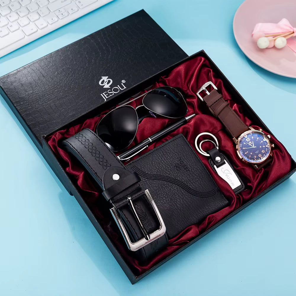Men's 6-Piece Gift Set – Watch, Sunglasses, Pen, Wallet, Belt & Keychain