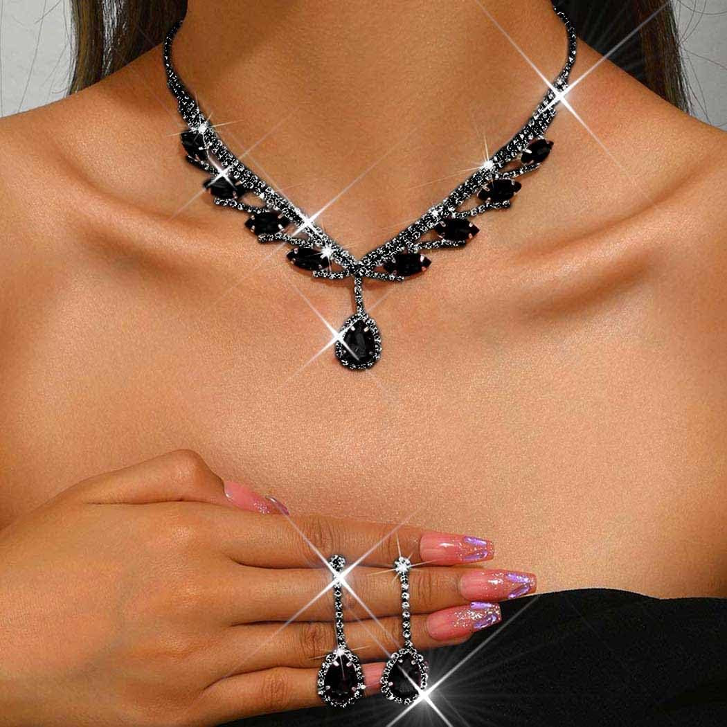 Rhinestone Bridal Wedding Jewelry Set Silver Necklace Earrings Sets Formal Prom Costume Jewelry Sets for Women and Brides