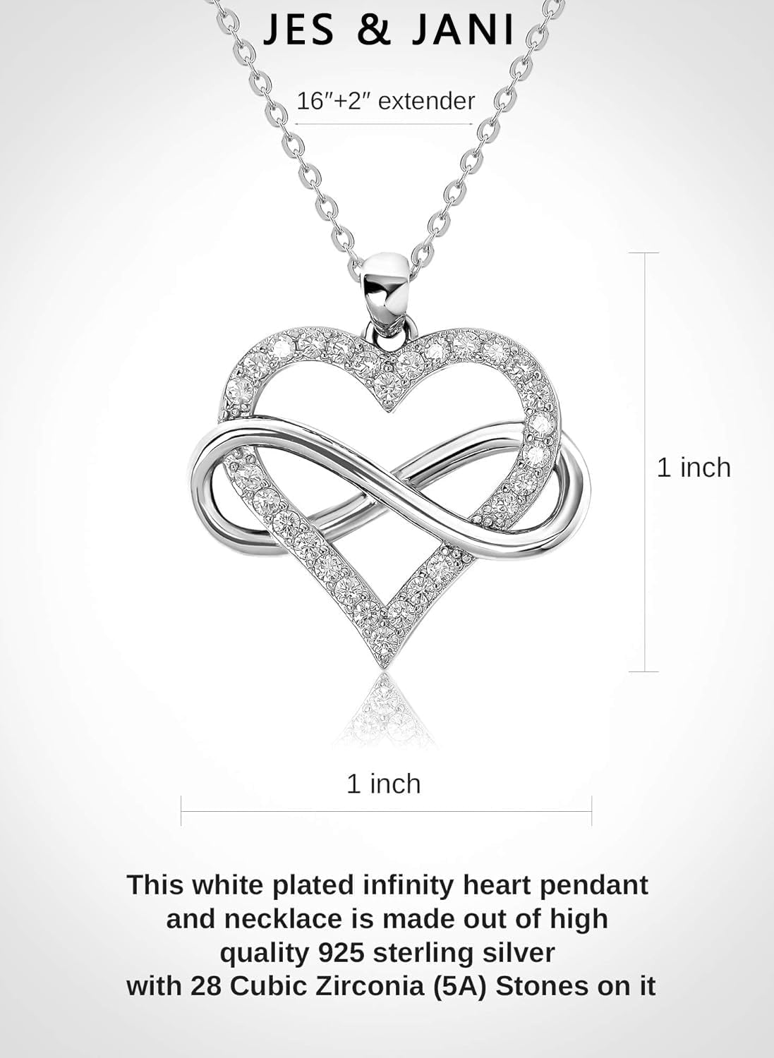 Infinity Heart Necklace for Women, Love Heart Pendant with Cubic Zirconia and Infinity Necklace, 925 Sterling Silver Heart Necklace for Girlfriend
