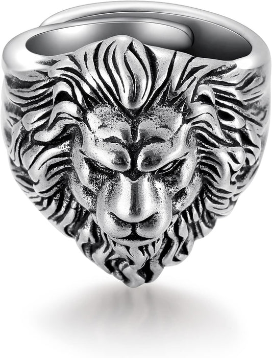 Lion Ring for Men Titanium Stainless Steel Open Adjustable Ring