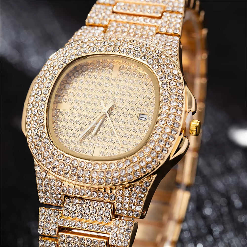 Women's Watch & Jewellery Gift Box – Gold Watch, Bracelet, Necklace & Cuban Chain Set