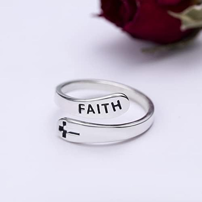 Open Statement Faith Cross Rings Adjustable Minimalist Hope Love Eternity Wedding Band Promise Ring Fashion Jewelry Gifts for Women Men Xmas