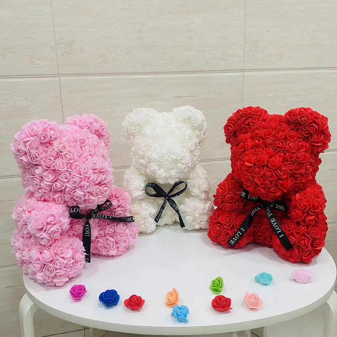 Romantic Valentine'S Day Creative Eternal Flower Rose Bear Christmas Gift Rose Bear Hug Bear Wedding Flower Decoration Gift