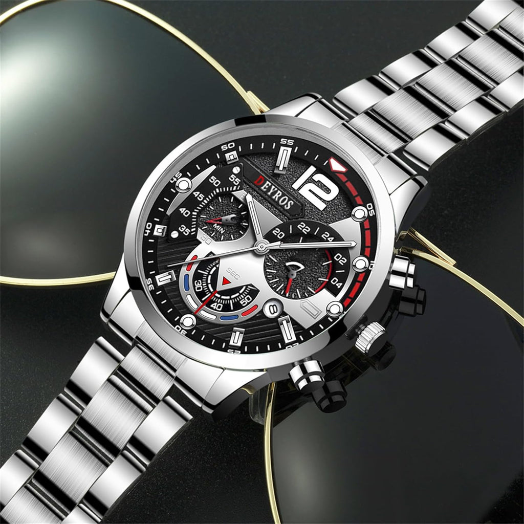 Men'S Wrist Watch: Big round Dial 3 Time Zone Decor Analog Quartz Wrist Watches for Men Waterproof Luminous Wristwatches Business Work Sport Casual Dress Watch