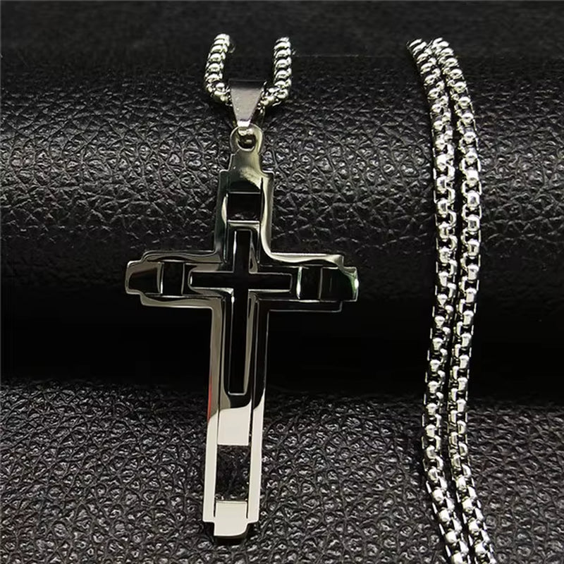 1PC New Cross Stainless Steel Choker Necklaces for Man Gold Color Men'S Chain Alloy Necklace Fashion Jewelry Corrente Masculina