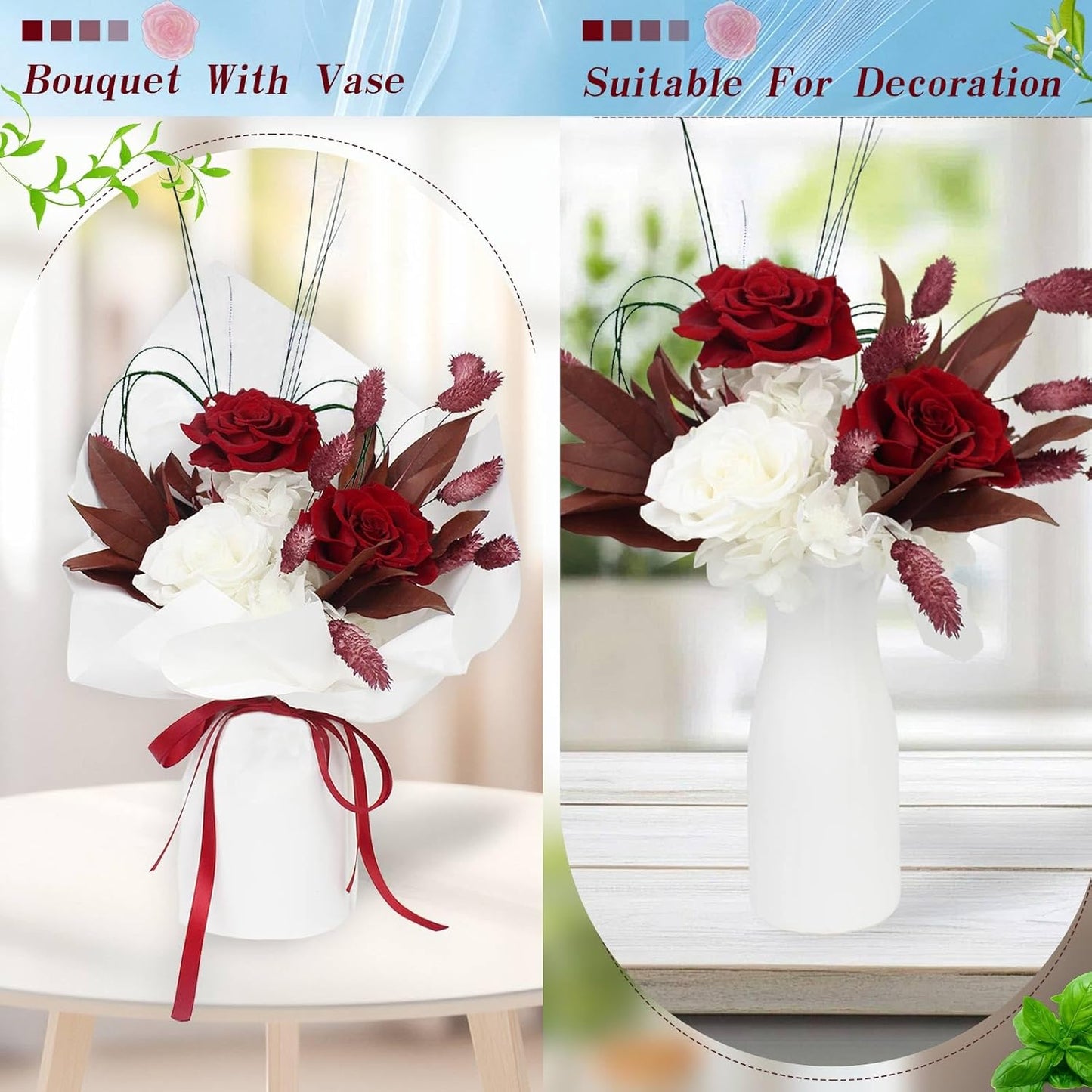 Preserved Flowers Bouquet, Long Lasting Real Roses, Valentine, Mother Day, Anniversary, Birthday Gifts for Women, Flowers for Delivery Prime, Low Maintenance, Gift Box and Vase Arrangement