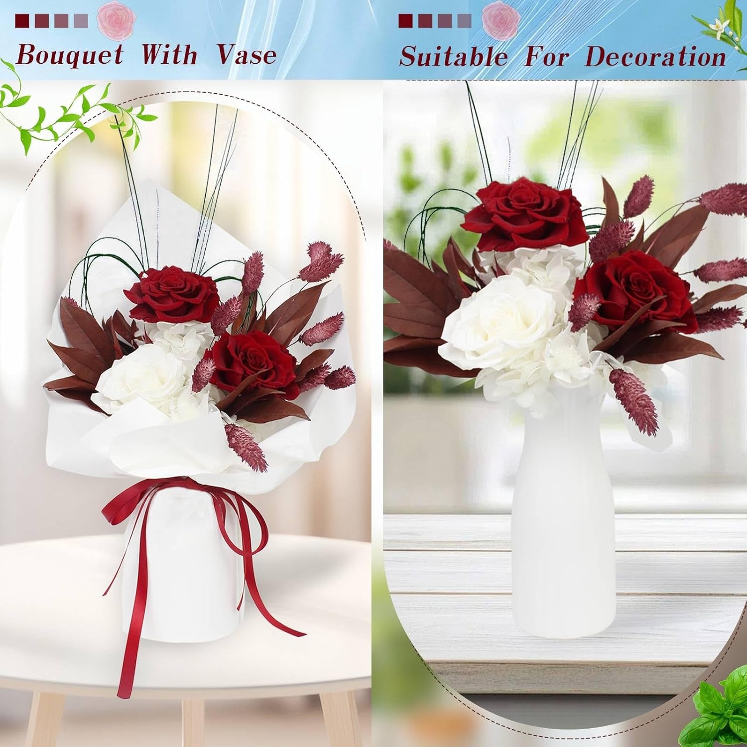 Preserved Flowers Bouquet, Long Lasting Real Roses, Valentine, Mother Day, Anniversary, Birthday Gifts for Women, Flowers for Delivery Prime, Low Maintenance, Gift Box and Vase Arrangement