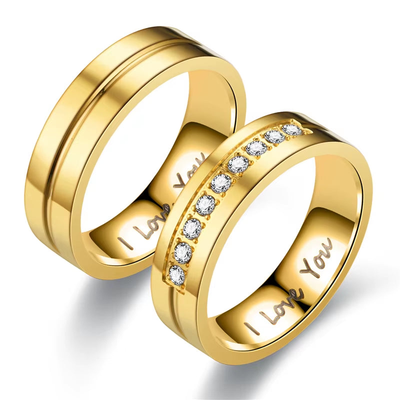 Fashion Stainless Steel Couple Engagement Rings for Women Men Crystal I LOVE YOU Ring 2021 Wedding Jewelry Gift
